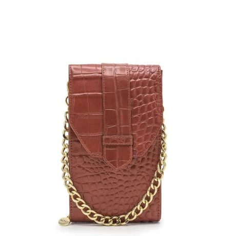 MOSZ Telefoontasje Croco Cognac Gold 3 MOSZ Telefoontasje Croco Cognac Gold