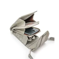 MOSZ Telefoontasje Croco Taupe Brushed Silver -Fjallraven Tassen Verkoopwinkel 3. binnenkant taupe zilver