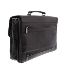 Plevier Morse Leren Aktentas 2-Vaks 15.6" Zwart -Fjallraven Tassen Verkoopwinkel 853 1 zijkant achter morse