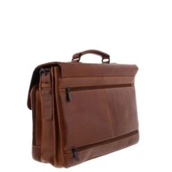 Plevier Morse Leren Aktentas 2-Vaks 15.6" Bruin -Fjallraven Tassen Verkoopwinkel 853 2 cognac zijkant achter