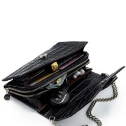 MOSZ Krisbag Telefoontasje Croco Black Silver -Fjallraven Tassen Verkoopwinkel krisbag croco black binnenkant